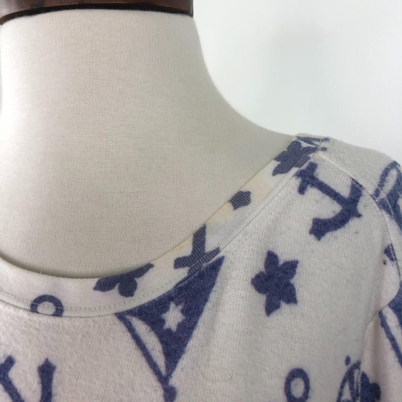 Wild Fox White Blue Nautical Anchor Ship Wheel Flag Graphic Pullover Sweater  | - Picture 11 of 11